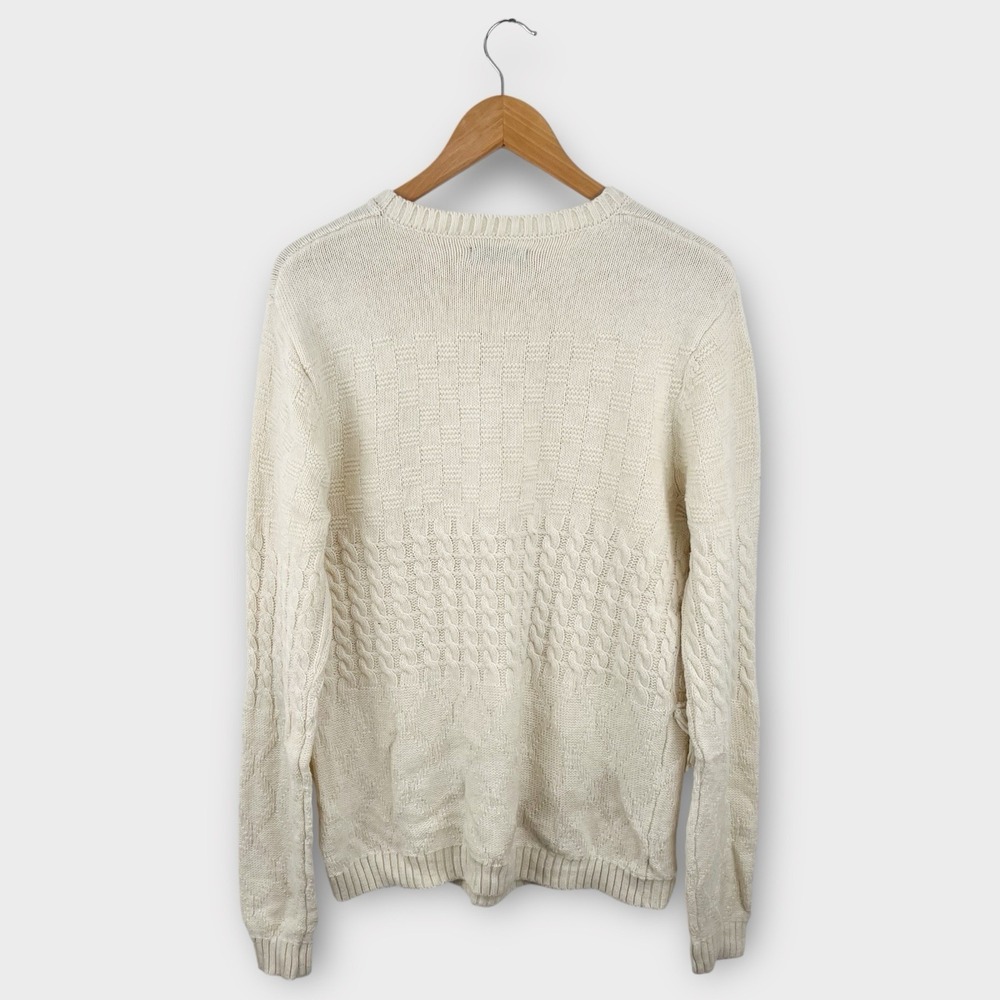 Boho Fringe Knit Sweater Cream Textured Festival Unisex Small Oversized Fit - Picture 3 of 4